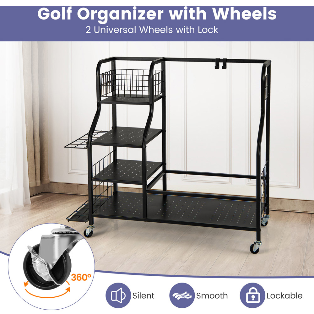 Costway 5 in 1 Black Golf Bag Storage Organizer with Storage Basket Image 4