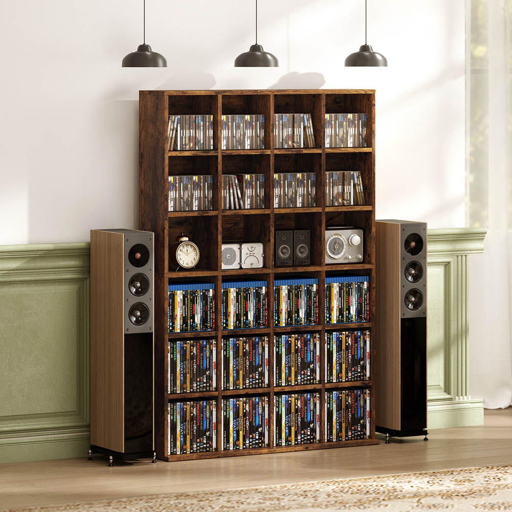 Portland 24 Shelf Rustic Brown Media Storage Rack Image 5