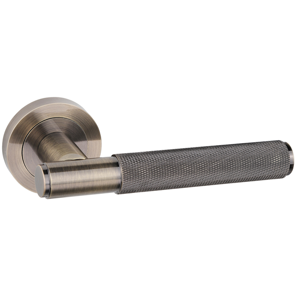Golden Grace Straight T-Bar Knurled Antique Brass Door Handles Euro Lock and Key Set 70mm Image 3