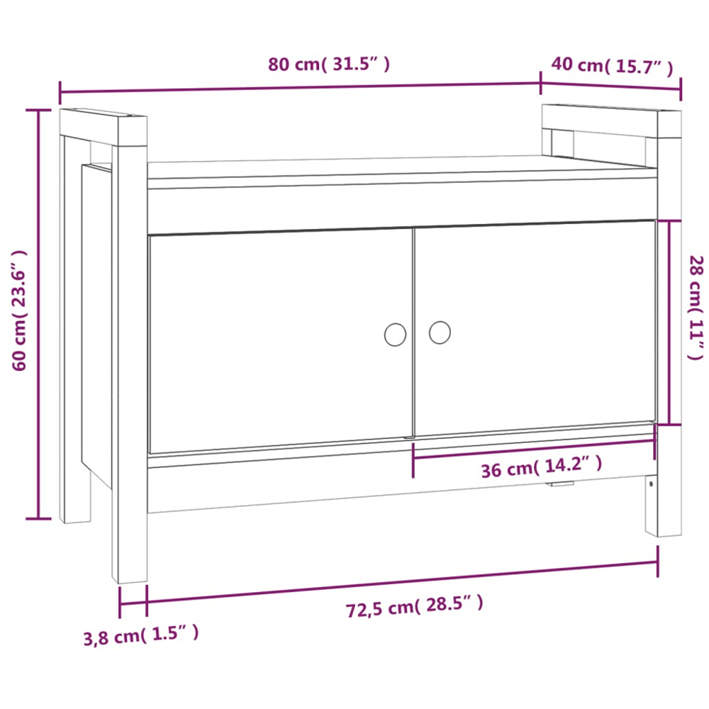 vidaXL 2 Door Grey Solid Wood Pine Hall Bench Image 9