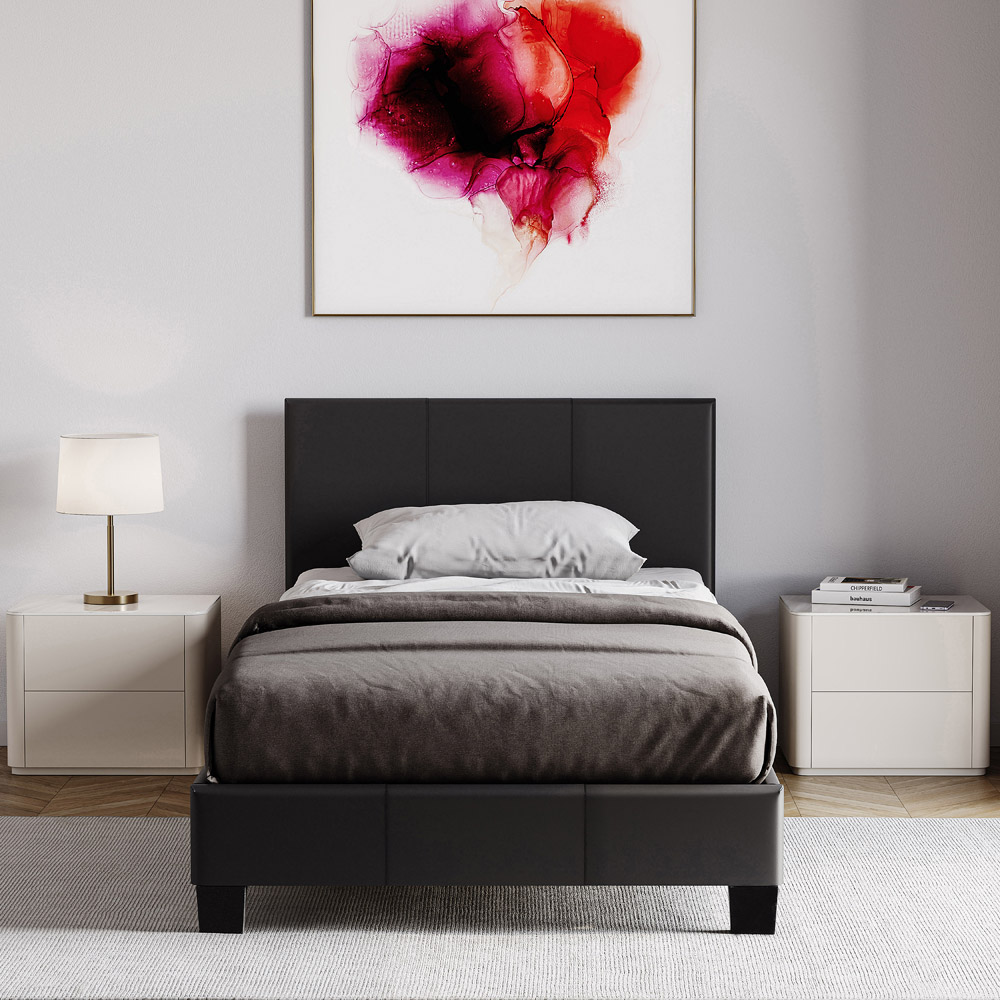 VIDA DESIGNS Lisbon Single Black Faux Leather Bed with Gel Memory Foam Mattress Image 3