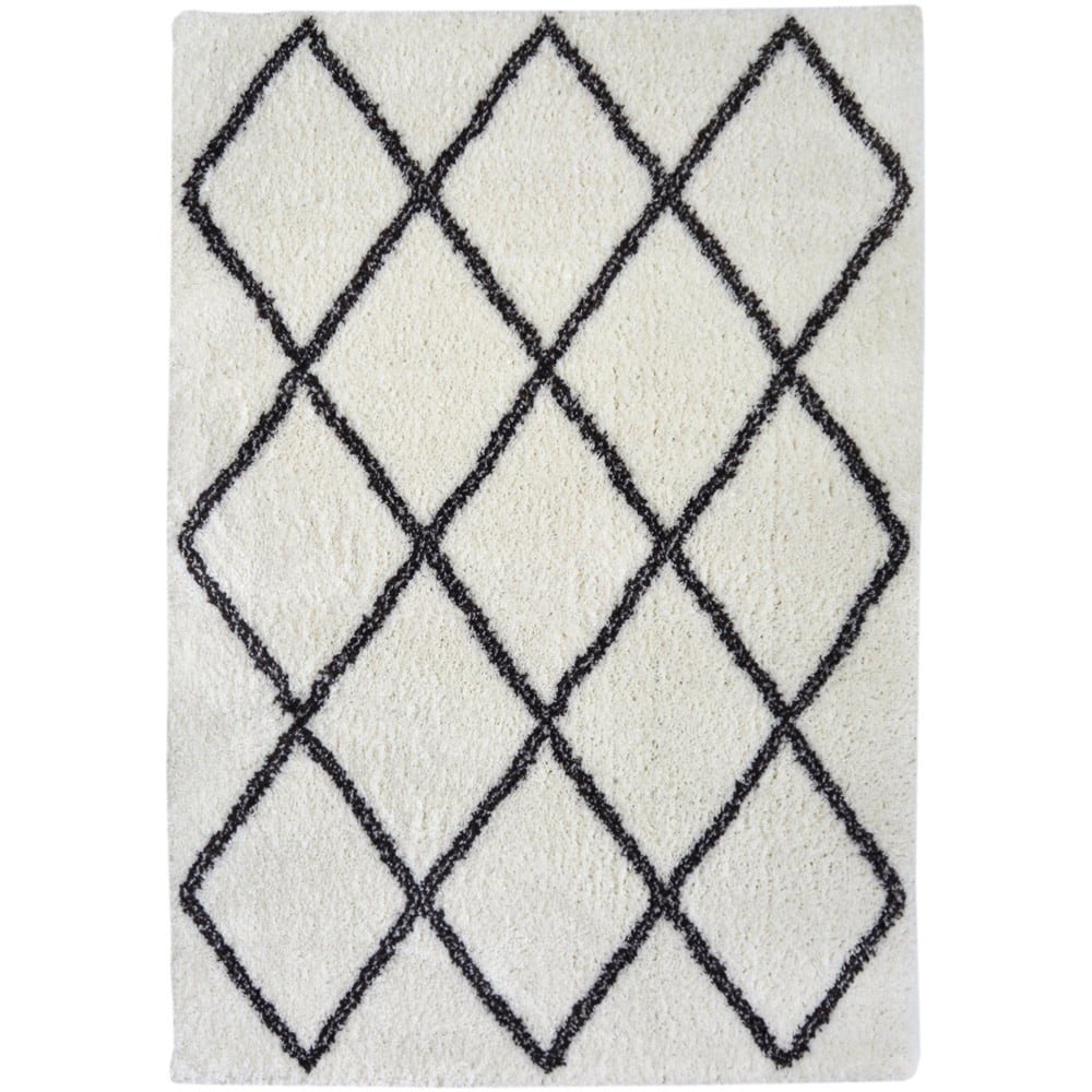 Homemaker Monochrome Snug Diamond Shaggy Rug 160 x 230cm Image 1