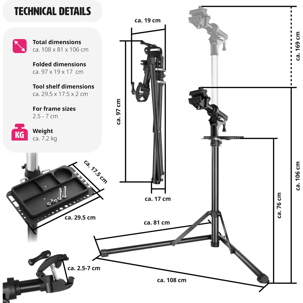 tectake Jan Grey Foldable and Height Adjustable Bike Repair Stand Image 9