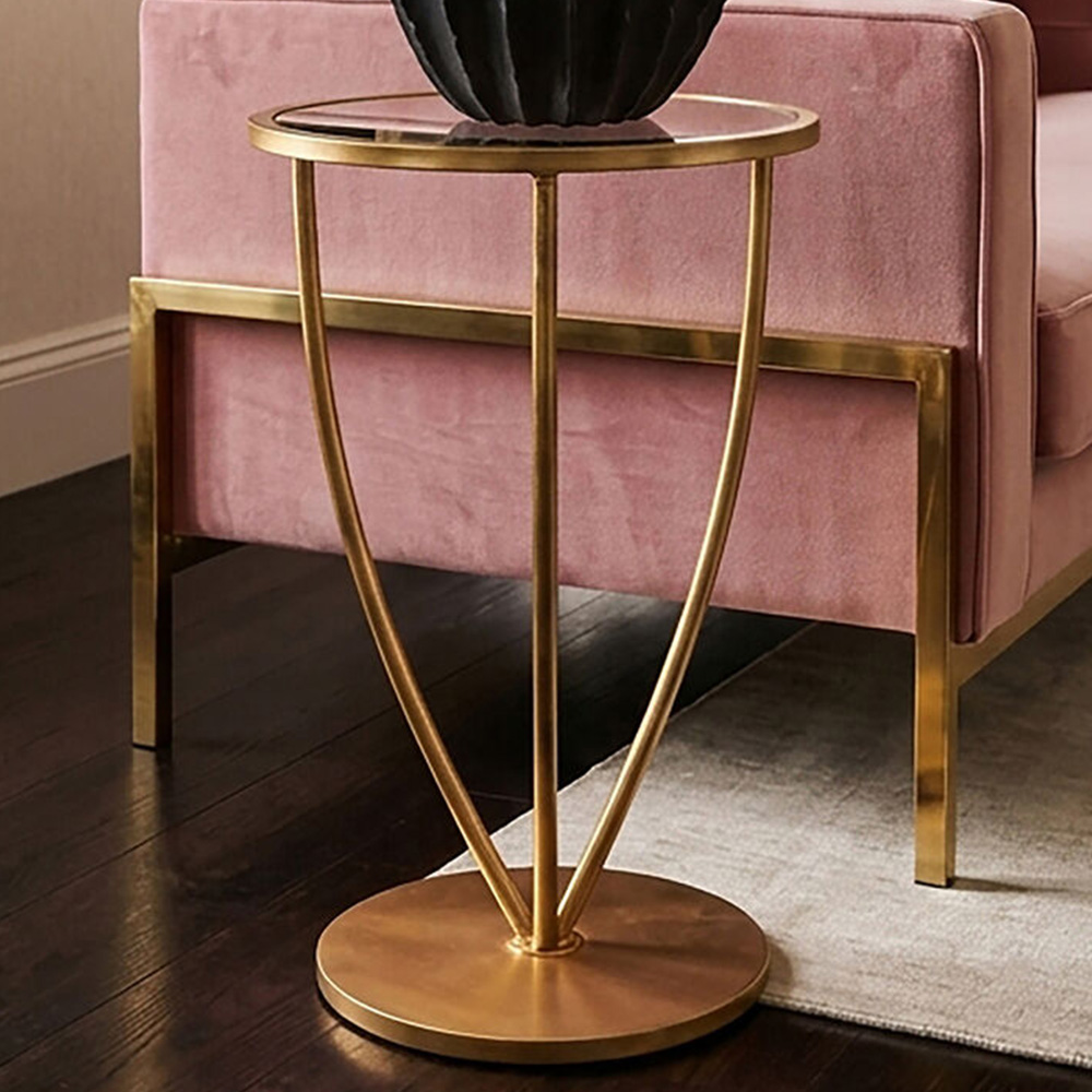Premier Housewares Marcia Gold Frame Side Table with Mirrored Top Image 1