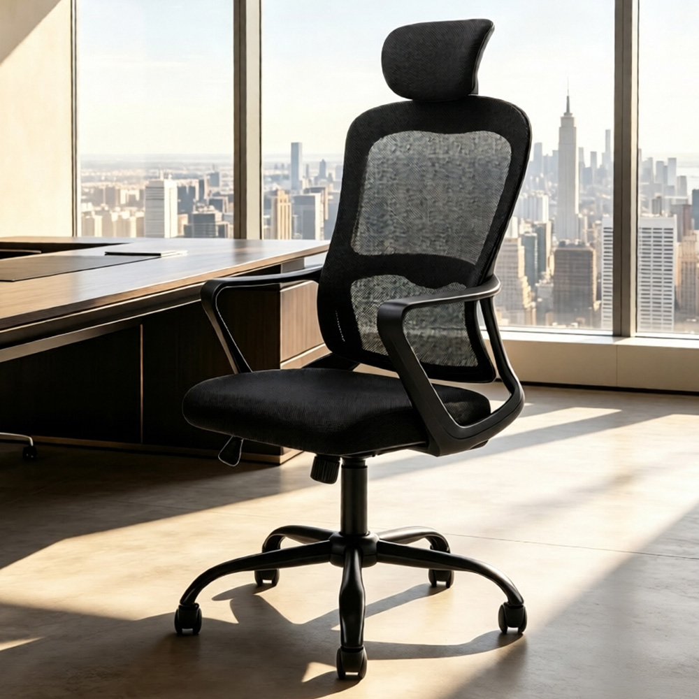 Living and Home Black Mesh Reclining Office Chair Image 1