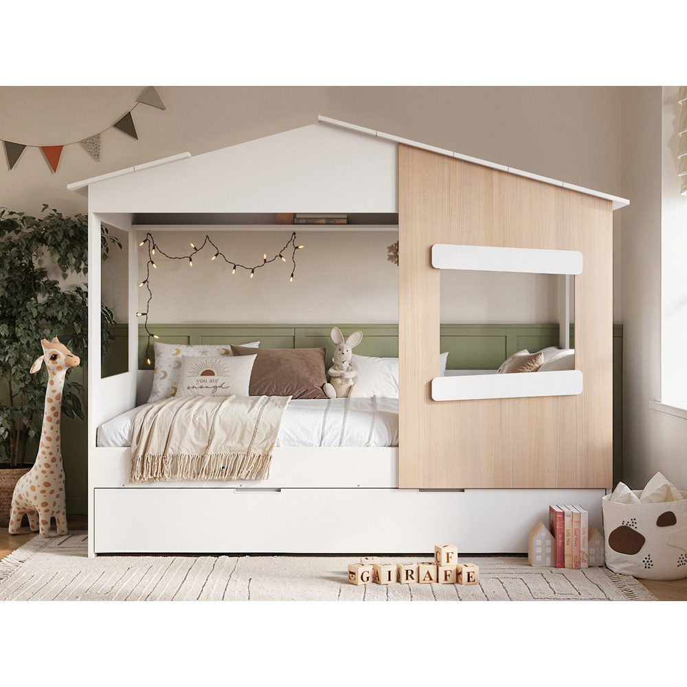 Flair Dreamland White and Oak Play House Bed Frame with Trundle Image 6