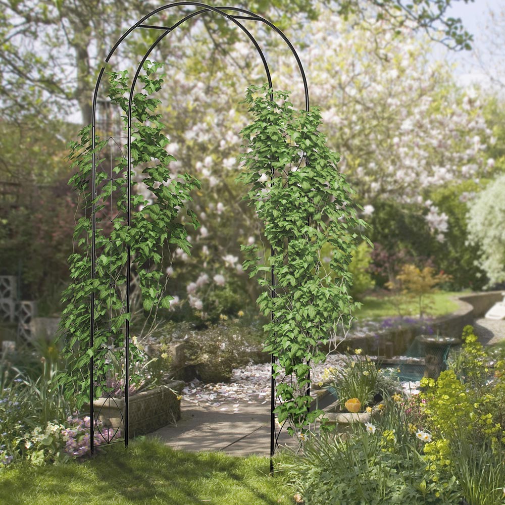 Outsunny 7.5 x 3.7 x 1ft Black Garden Arch with Trellis Sides Image 1