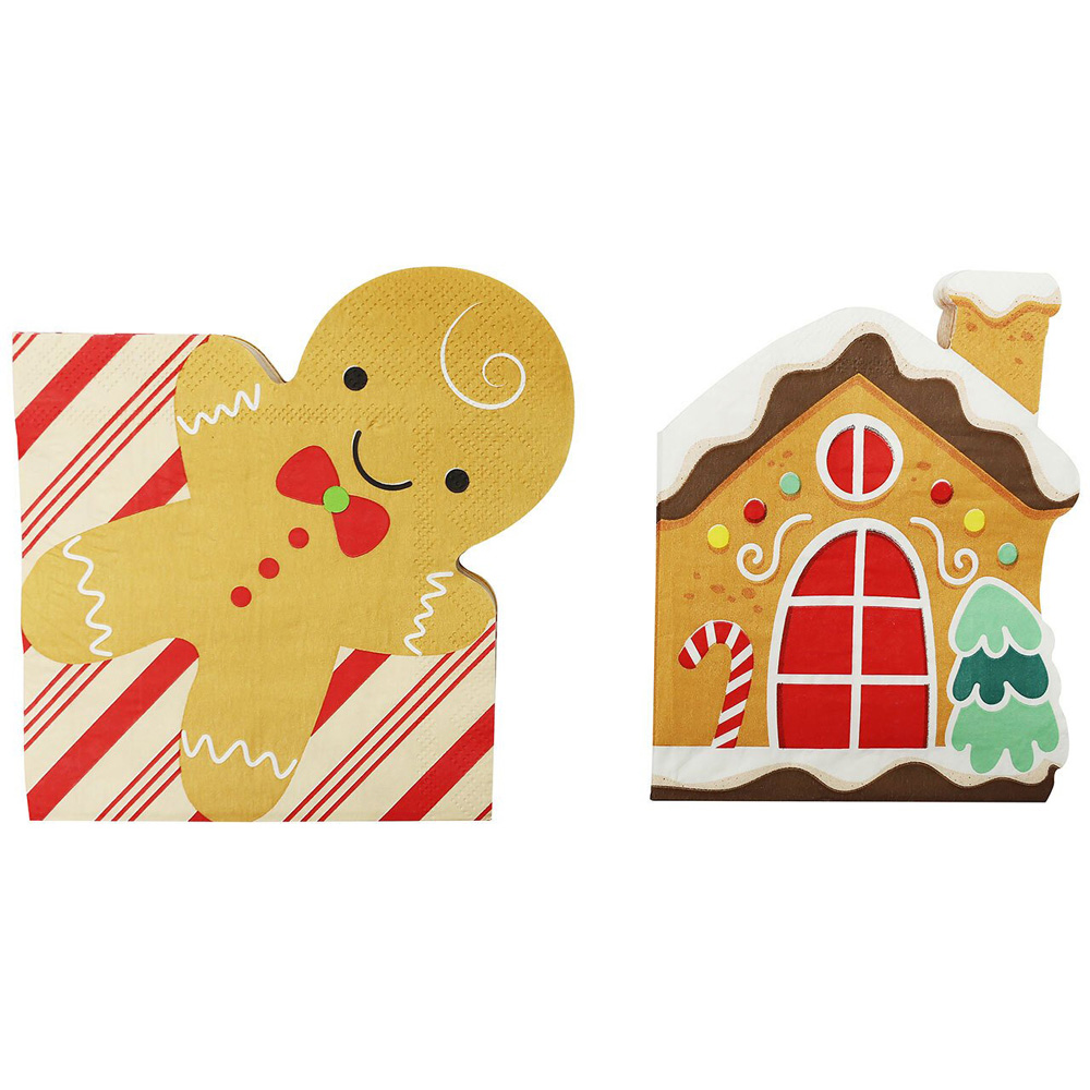 Pack of 16 Gingerbread Shaped Napkins - Multicolour Image 5