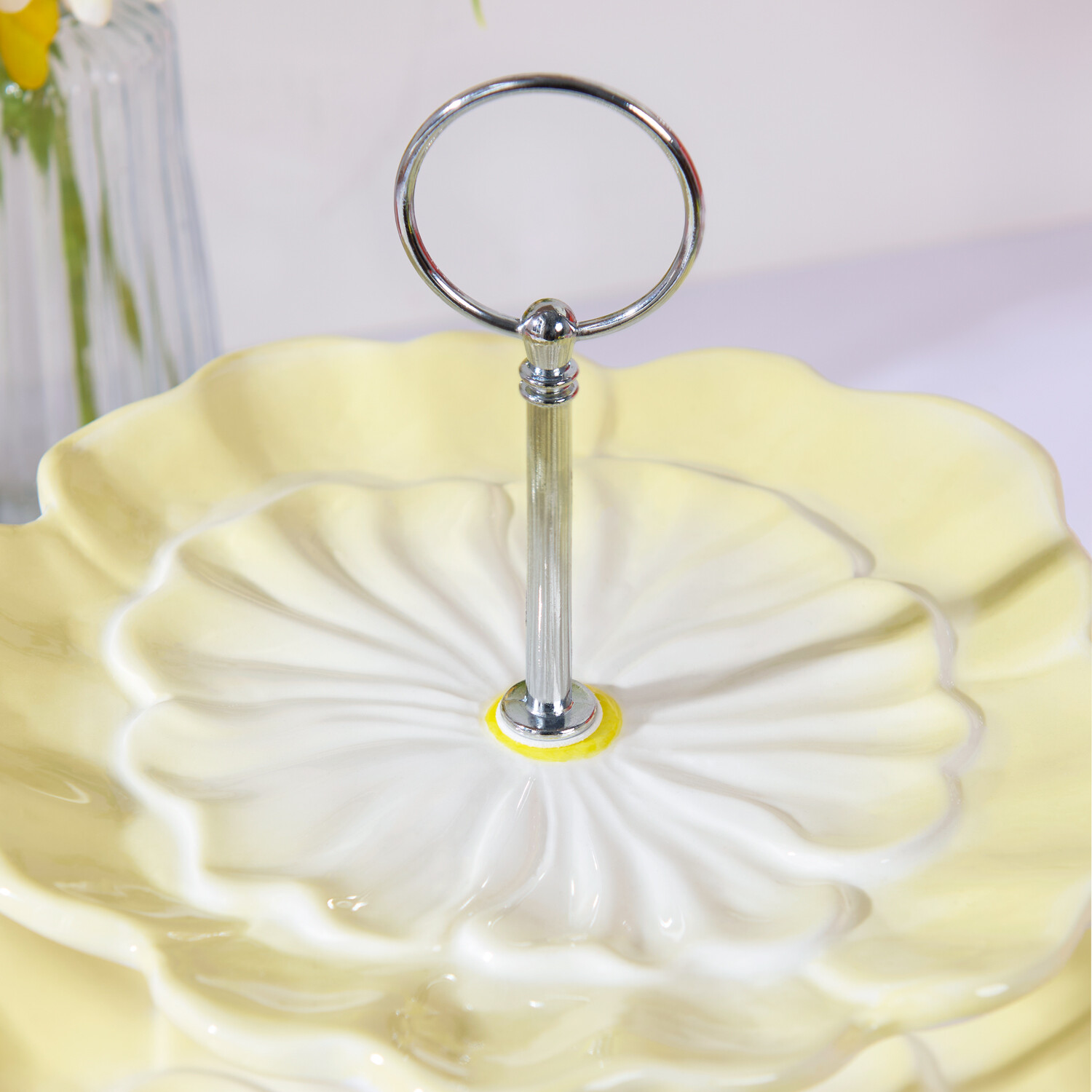 2 Tier Flower Cake Stand Yellow Image 3