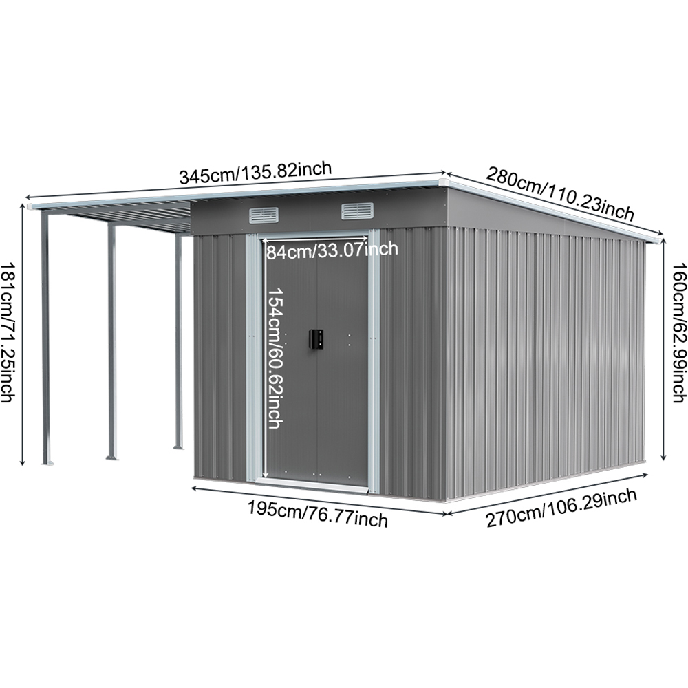 Living and Home 6 x 9ft Grey Extended Outdoor Storage Shed Image 9