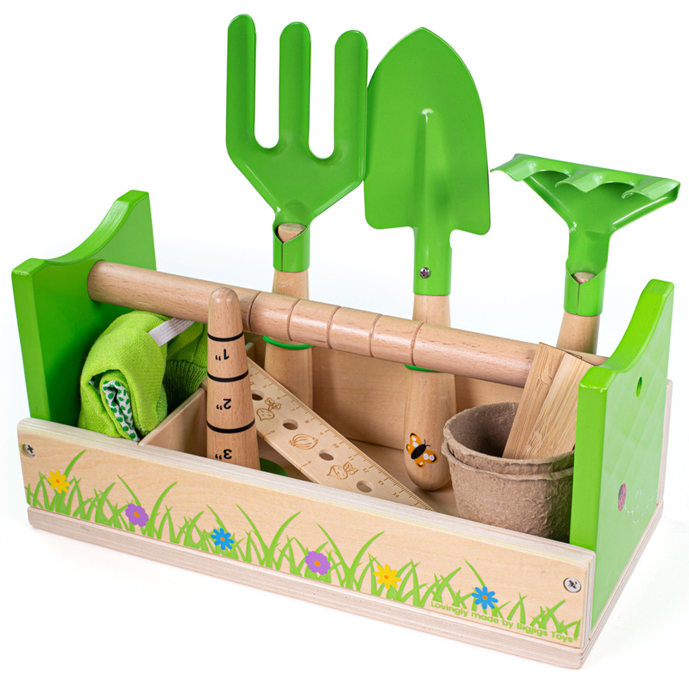 Bigjigs Toys Gardening Caddy and Tools Green Image 3