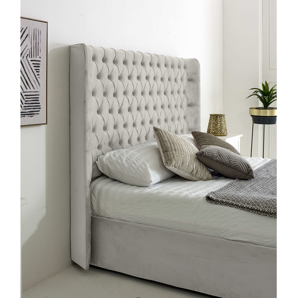 Eleganza Home Woodlake Single Silver Plush Velvet Bed Frame with Chesterfield Headboard Image 2