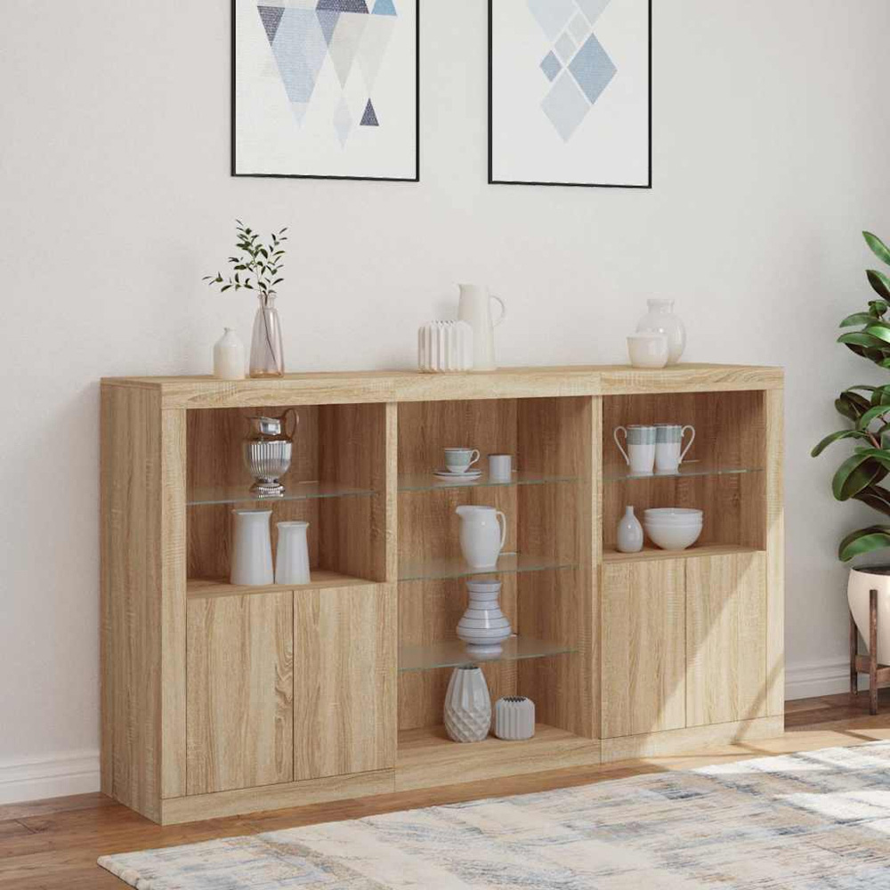 vidaXL 4 Door 8 Shelf Sonoma Oak Sideboard with LED Lights Image 4