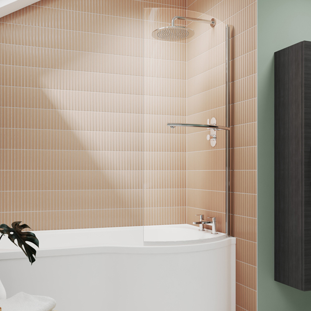 nuie P-Bath Polished Chrome Curved Bath Screen with Rail 6mm Image 2