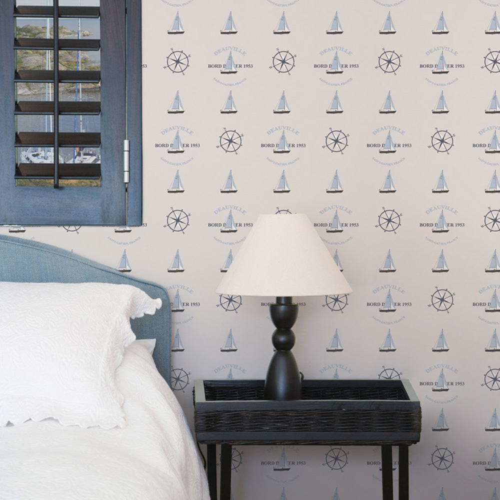Galerie Deauville 2 Boats and Compass Blue and White Wallpaper Image 2