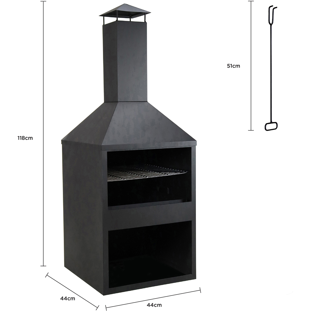 Charles Bentley Snug Rio Black Powder Coated Steel BBQ and Chimenea with Log Storage Image 9