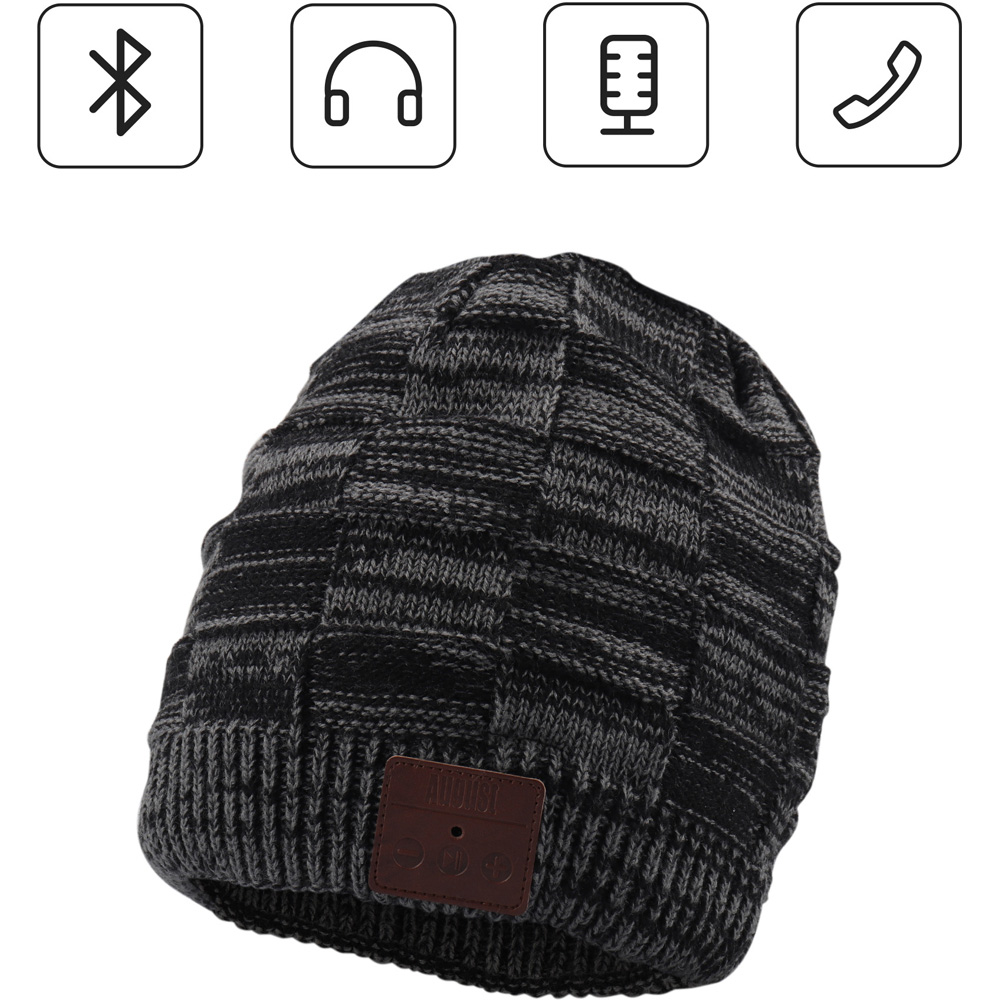 August EPA25D Grey Beanie Hat with Wireless Rechargeable Bluetooth Headphones and Mic Image 4