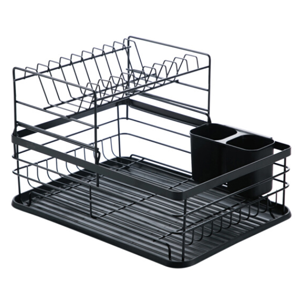 Living And Home WH0778 Black Metal 2-Tier Dish Drainer Image 3