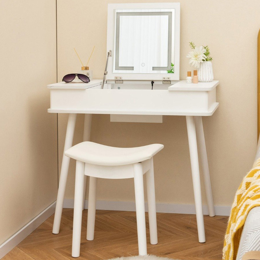 Costway White Vanity Dressing Table Set with Flip Top LED Mirror Image 1