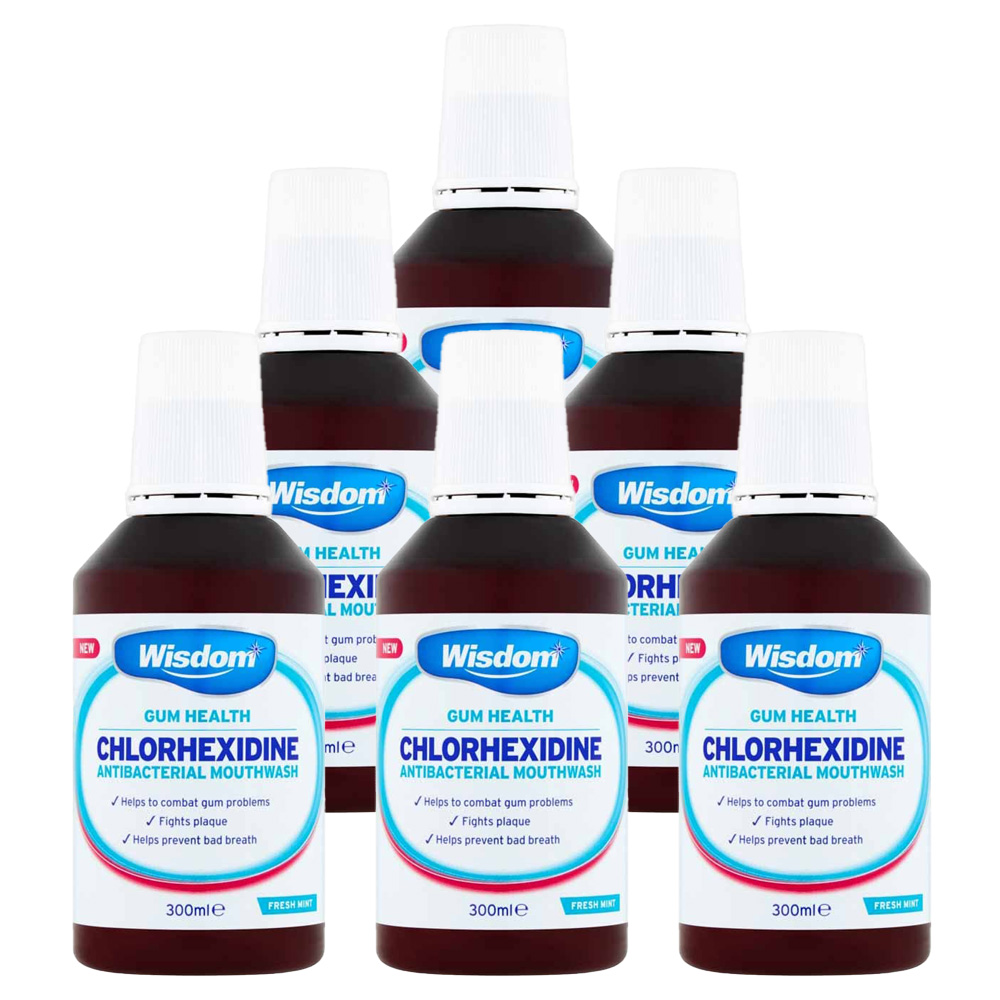 Wisdom Chlorhexidine Antibacterial Mouthwash Case of 6 x 300ml Wilko