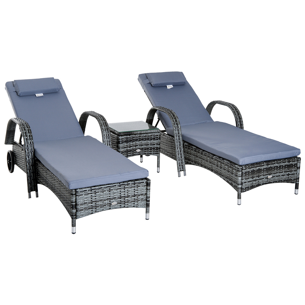 Outsunny 2 Seater Grey Rattan Sun Lounger Set Image 2