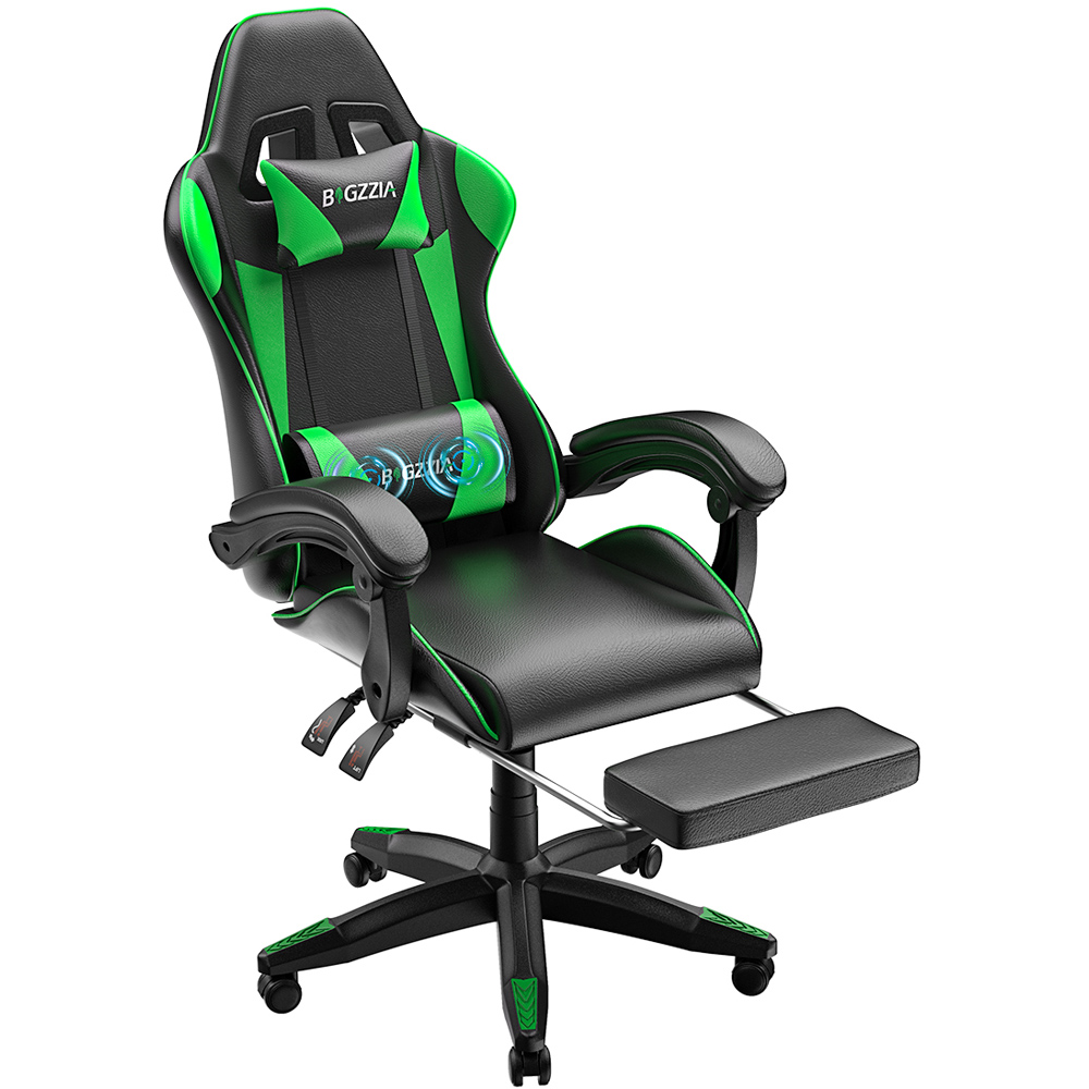 Rattrix Green Reclining Gaming Chair with Massage Lumbar Cushion and Footrest Image 2