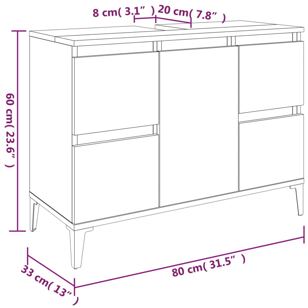 vidaXL Single Door 4 Drawer White Sink Cabinet Image 9
