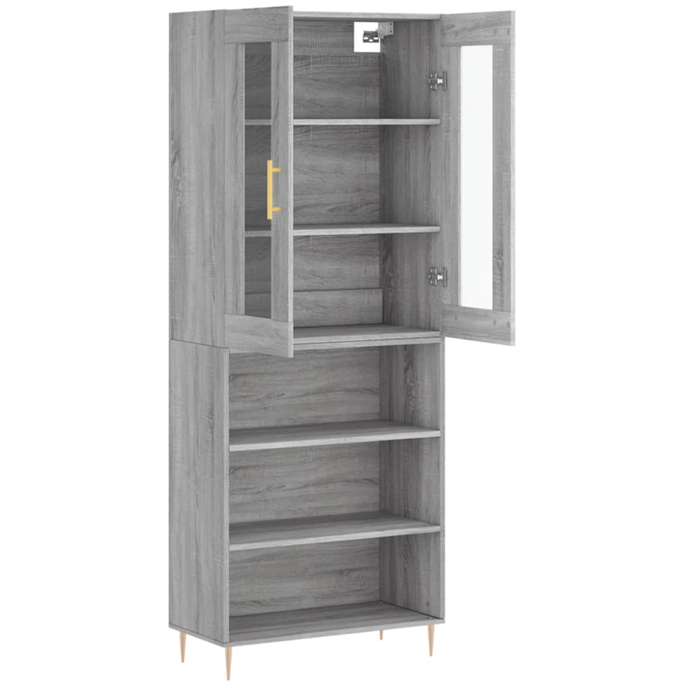 vidaXL 2 Glass Door 3 Shelf Grey Sonoma Highboard Image 4