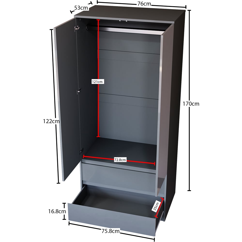 Vida Designs Glinton 2 Door 2 Drawer Grey Wardrobe Image 7