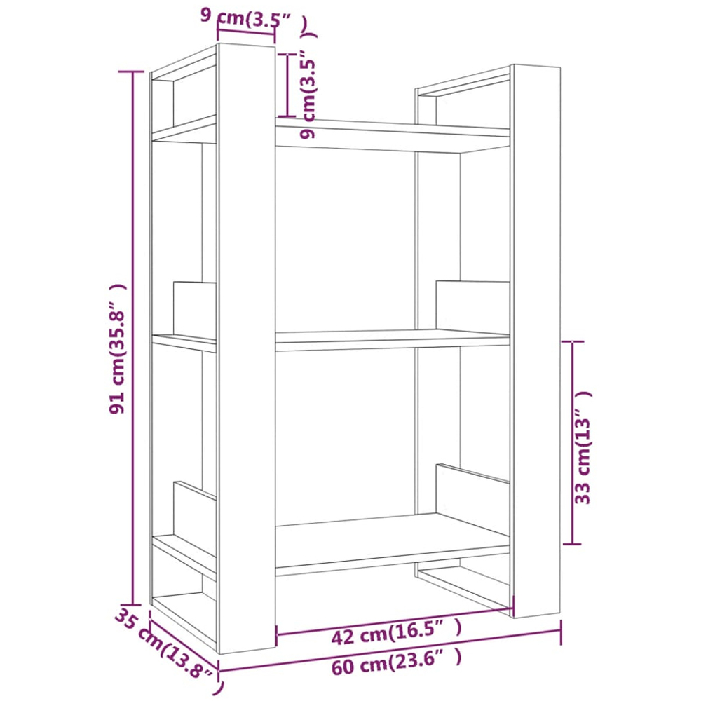 vidaXL 3 Shelf Grey Solid Pine Bookcase Image 9