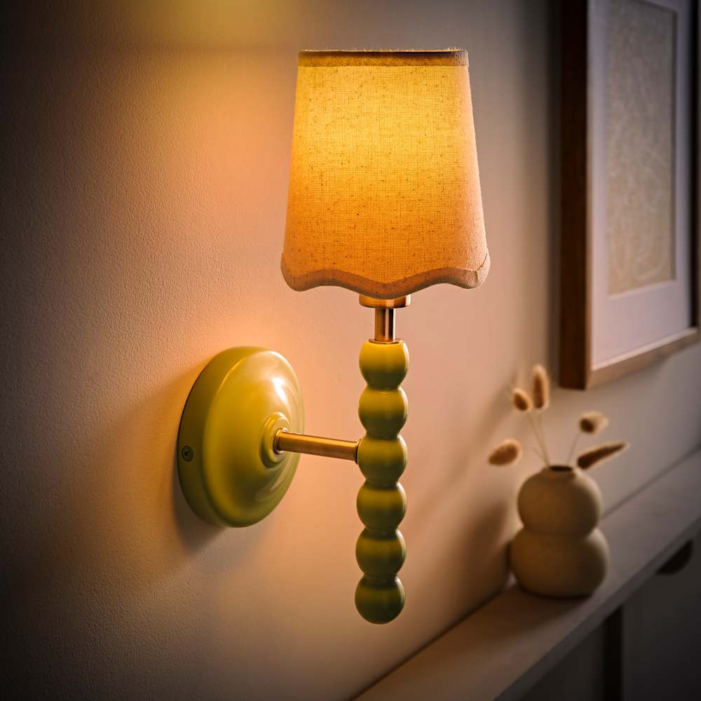 ValueLights Scallop Shade Sage Green Bobbin LED Wall Light with Bulb 2 Pack Image 2