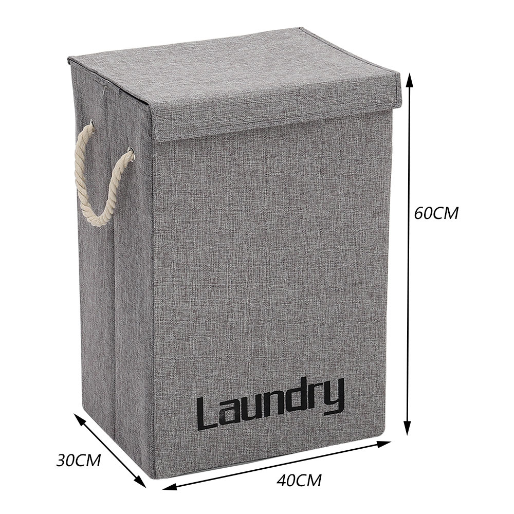 Living And Home WH0750 Grey Cotton Fabric Foldable Laundry Basket With Lid Image 8
