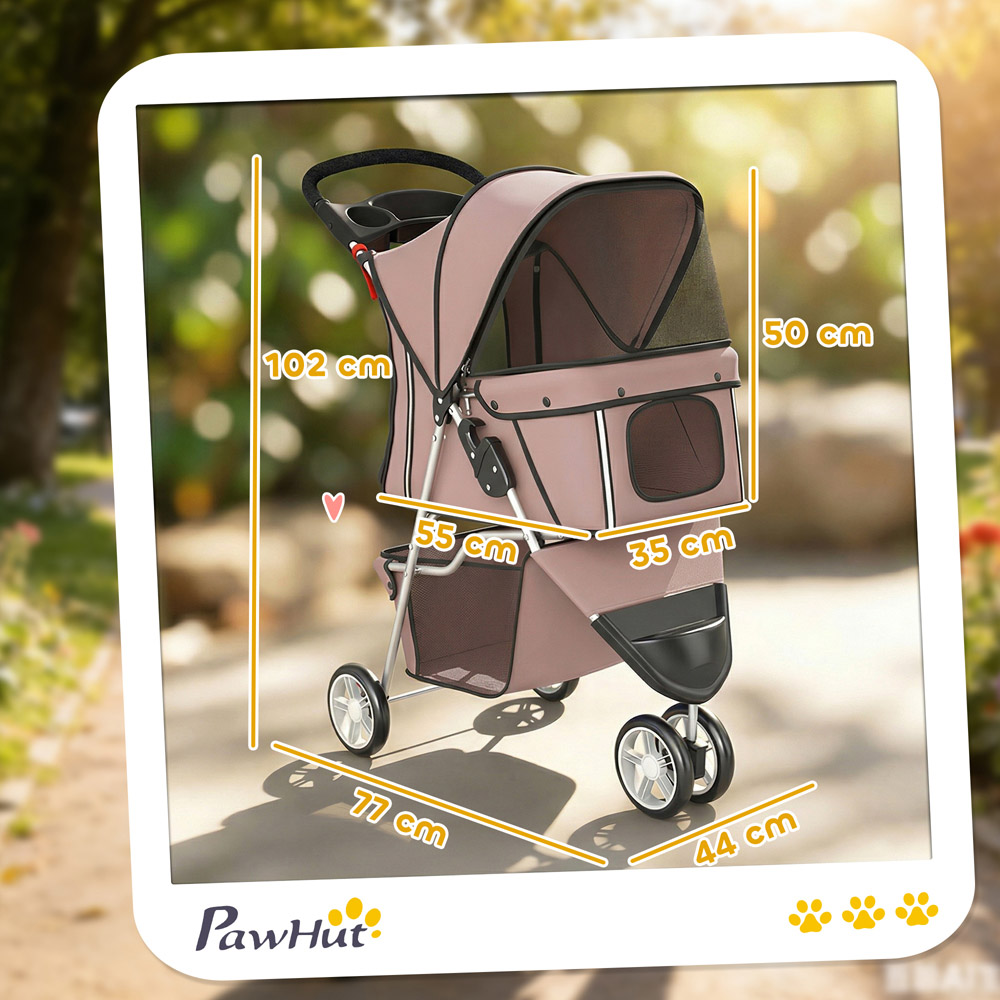 PawHut Coffee Pet Stroller with 3 Wheels Image 9
