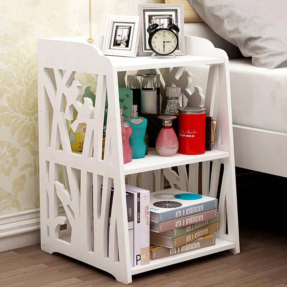Living and Home White Rustic Small Bedside Table Image 1