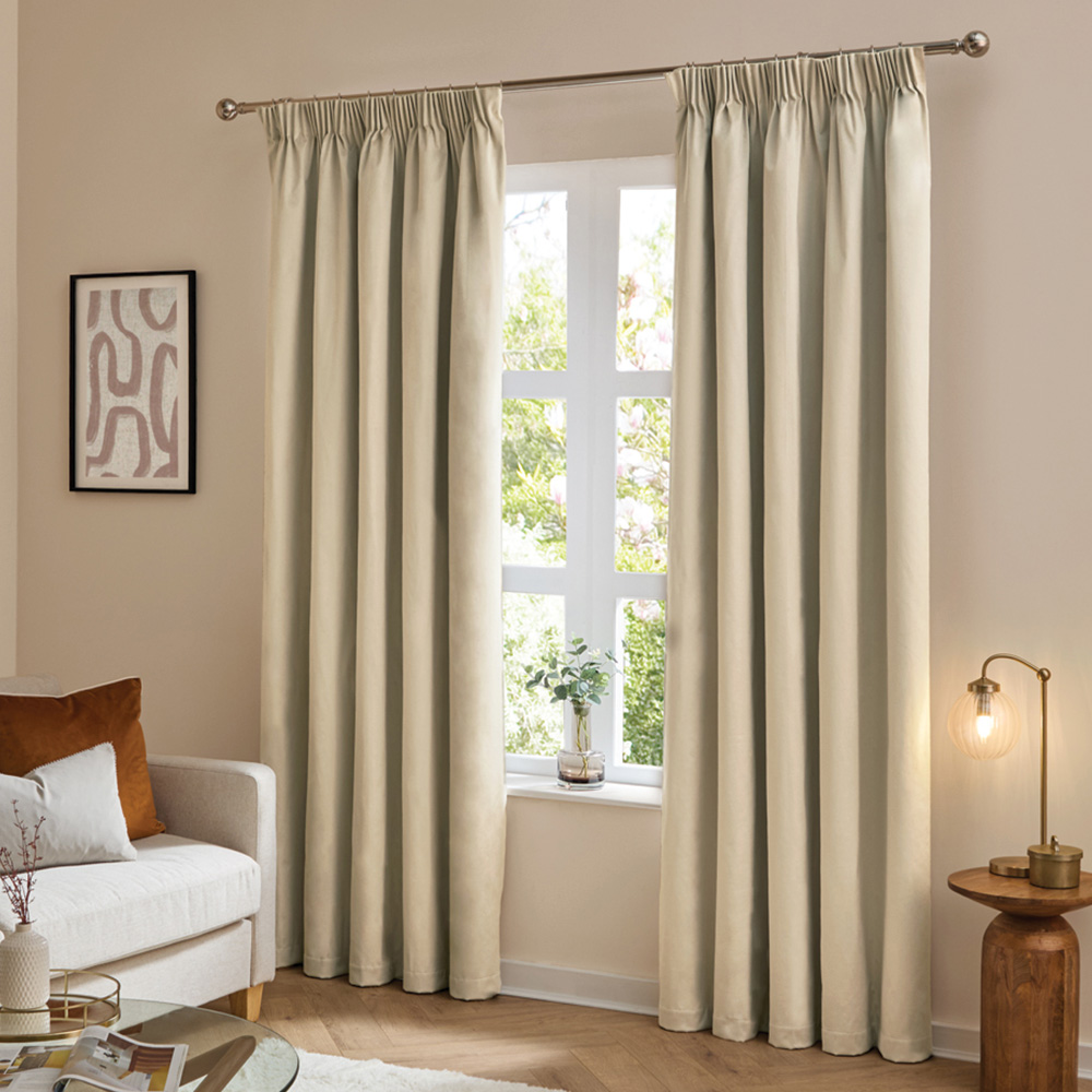 Furn The Ultimate Natural Velvet Fully Lined Pencil Pleat Curtains 117 x 137cm Image 1