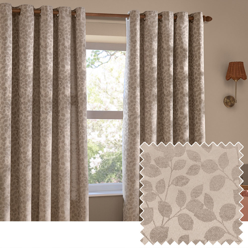 Wylder Grace Leaf Taupe Jacquard Fully Lined Eyelet Curtains 229 x 183cm Image 2
