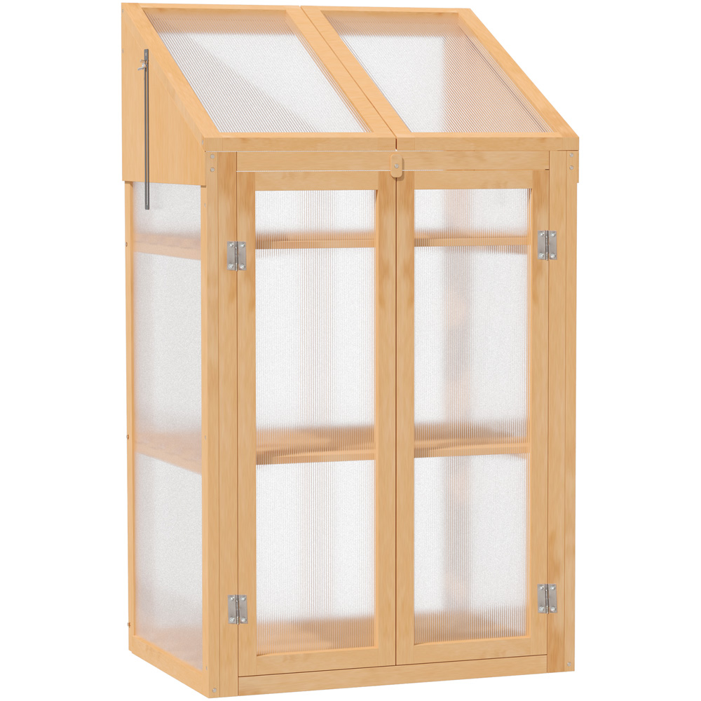 Outsunny 3 Shelf Brown Wooden Polycarbonate 2.2 x 1.6ft Cold Frame Greenhouse Image 1
