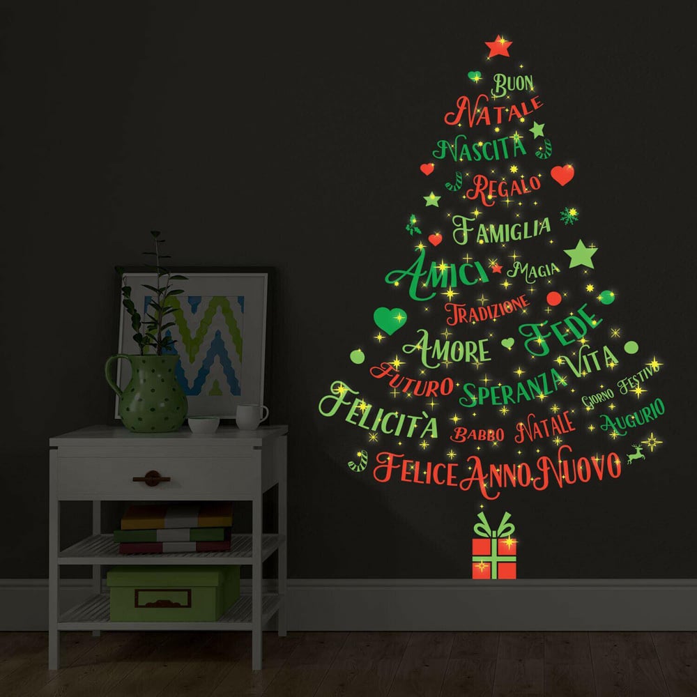 Walplus Italian Quotes Magic Christmas Tree Self Adhesive Glow in Dark Wall Sticker Image 1