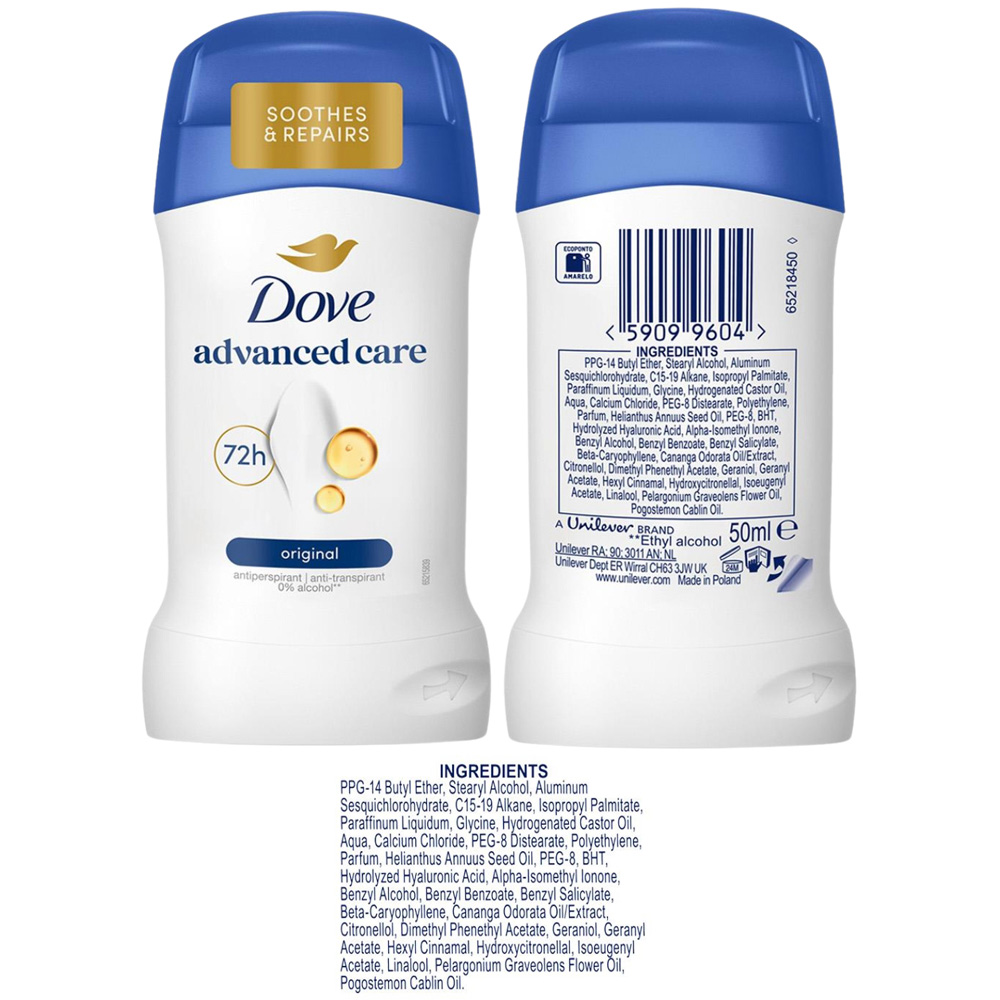 Dove Advanced Care 72H Sweat Protection Anti-Perspirant Deo Stick 50ml 6 Pack Image 7