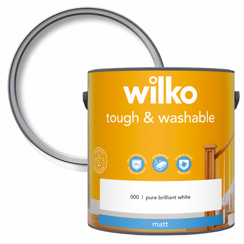 Wilko Tough & Washable Pure Brilliant White Matt Emulsion Paint 2.5L Image 1