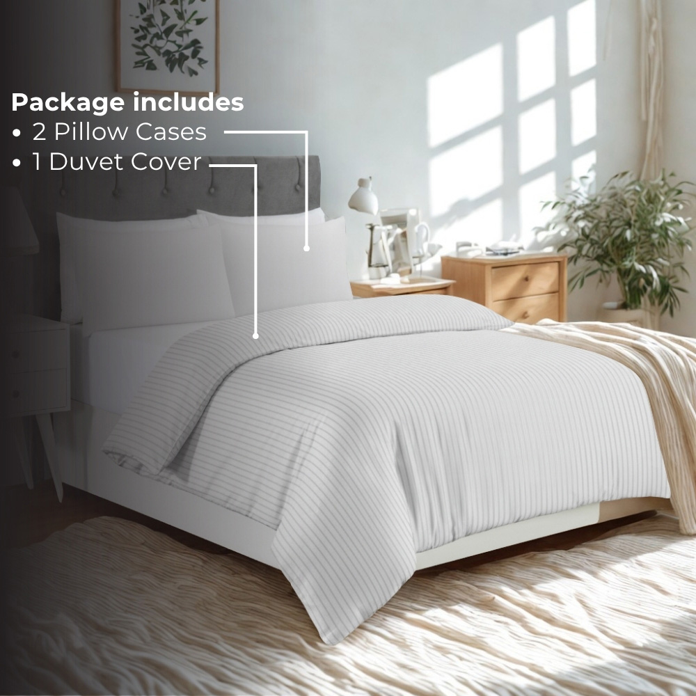 MHG Living Super King Size Silver Striped Duvet Set Image 2