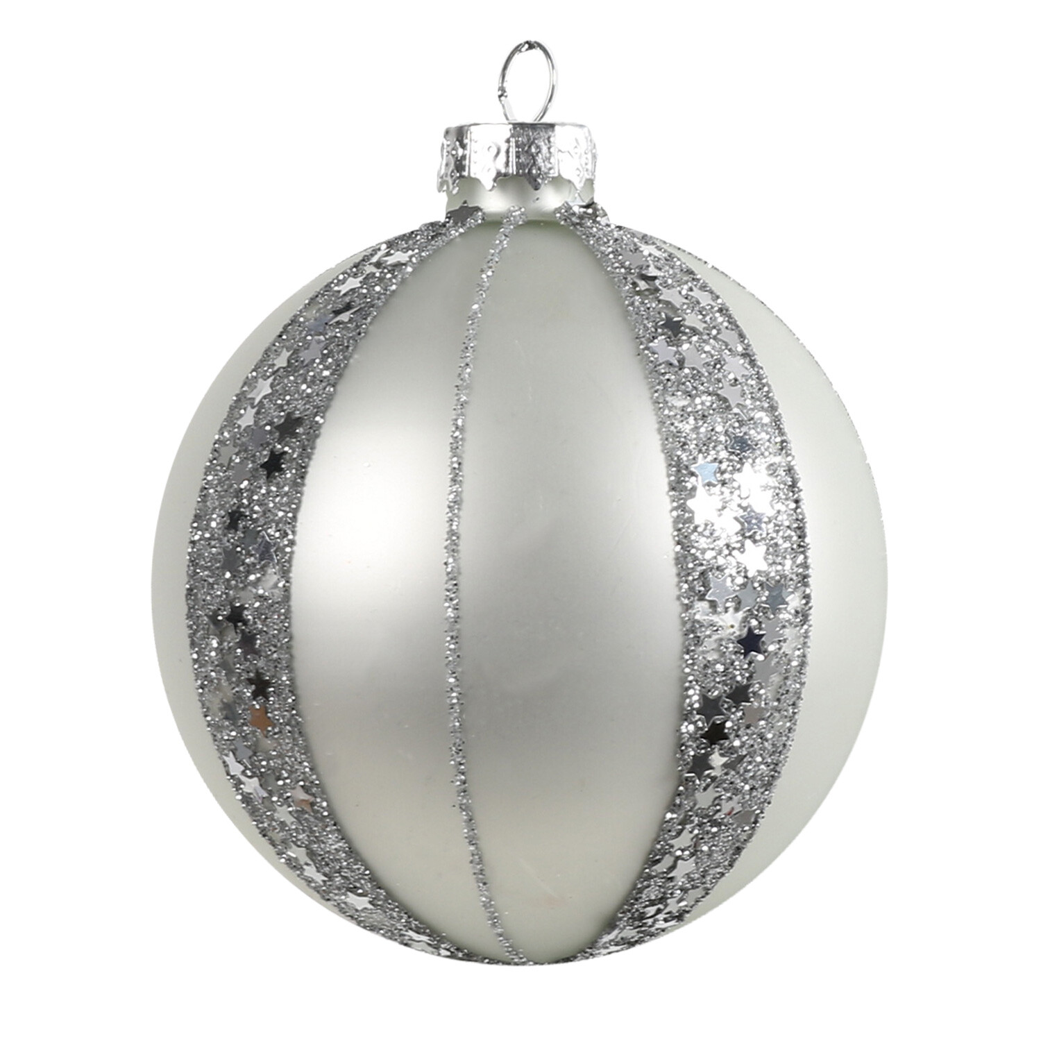 Single Chic Noir Matte Silver Glitter Ridged Bauble in Assorted styles Image 2