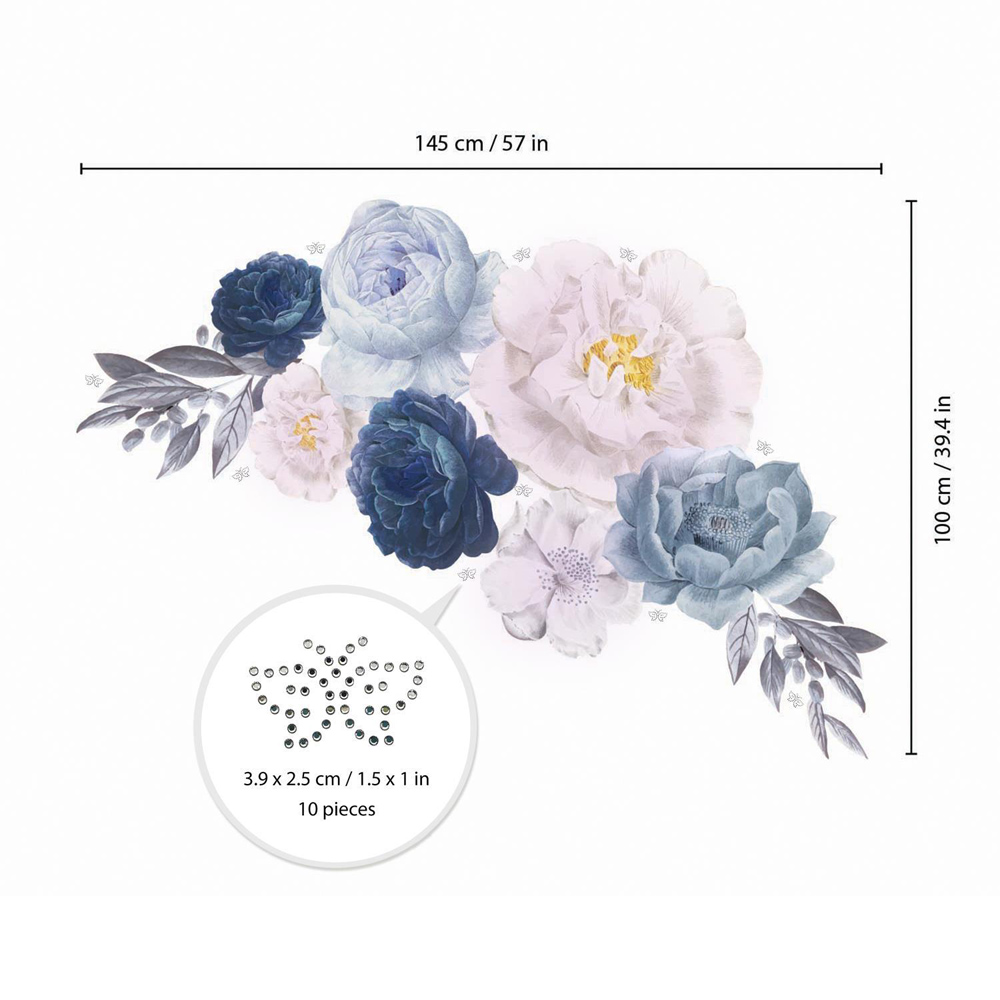 Walplus Flower Theme Peonies Blue Self Adhesive Wall Sticker with Swarovski Butterflies Image 3