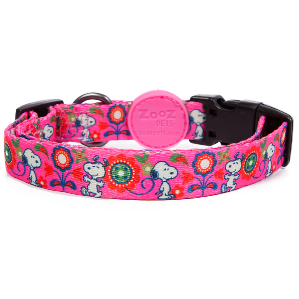 Snoopy Medium Pink Flower Dog Collar Image 1