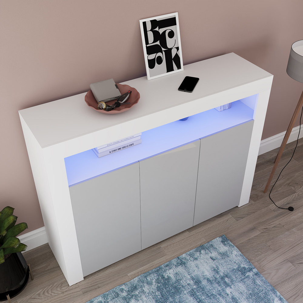 Vida Designs Nova 3 Door White and Grey LED Sideboard Image 5