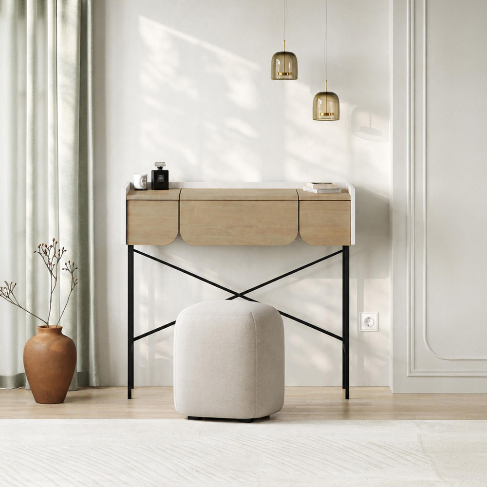Decortie Terra 2 Drawer Sapphire Oak Dressing Table with Mirror Image 4