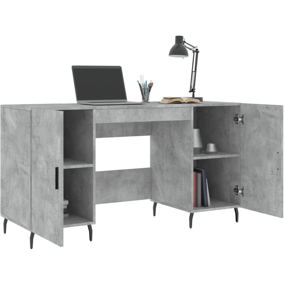 vidaXL 2 Door Computer Desk Concrete Grey and Black Image 4