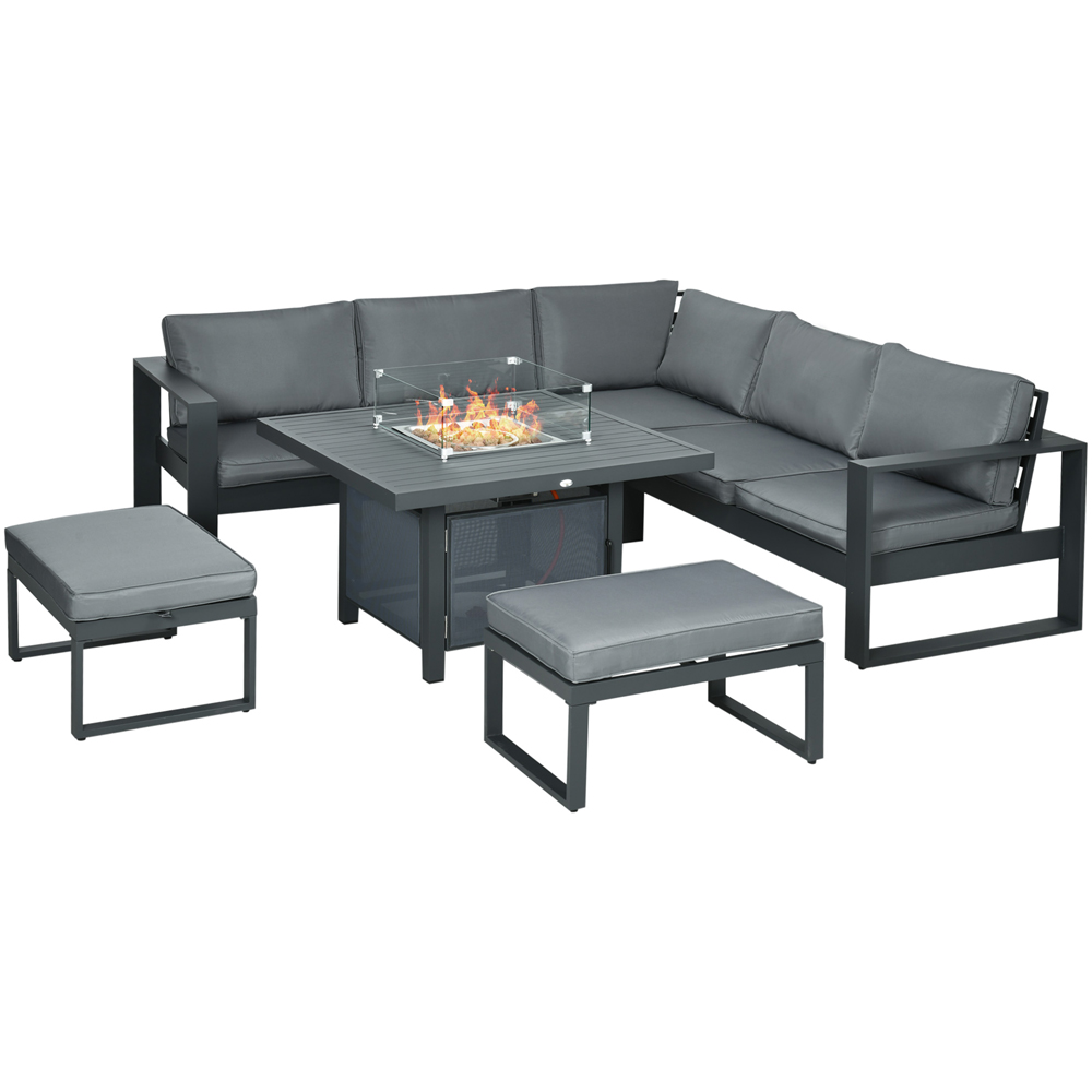 Outsunny 7 Seater Yard Grey Sofa Corner Lounge Set with Fire Pit Table Image 2