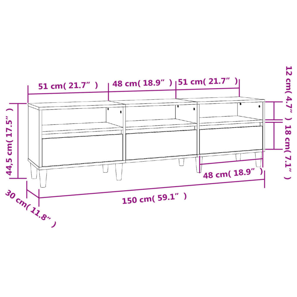 vidaXL 3 Door 3 Shelf White TV Cabinet Image 9