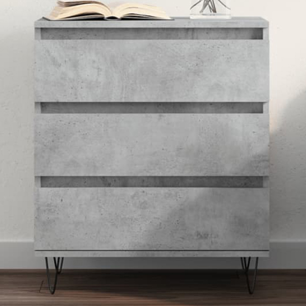 vidaXL 3 Drawer Concrete Grey Wooden Sideboard Image 1